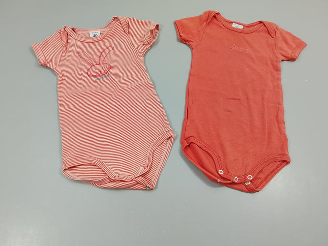 Lot de 2 bodies m.c 1 orange rayé blanc tête de lapin et 1  orange, moins cher chez Petit Kiwi