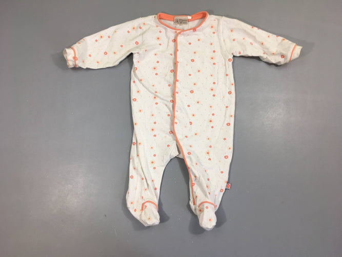Pyjama jersey blanc fleuri corail, légèrement bouloché, moins cher chez Petit Kiwi