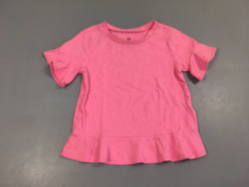 T-shirt m.c rose chiné manches volants, bouloché