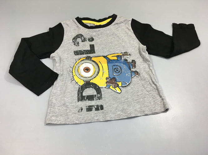 T-shirt m.l gris flammé, manches noires? Minion . Flocage abîmé, moins cher chez Petit Kiwi
