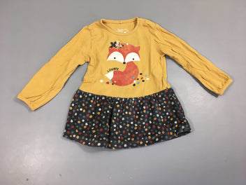 Robe m.l bi-matière jersey jaune renard bas éponge gris pois