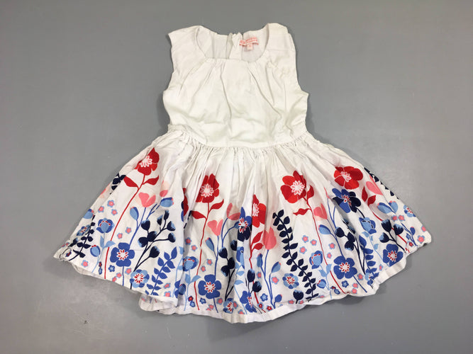 Robe s.m blanche fleurs bleu/rouge, moins cher chez Petit Kiwi