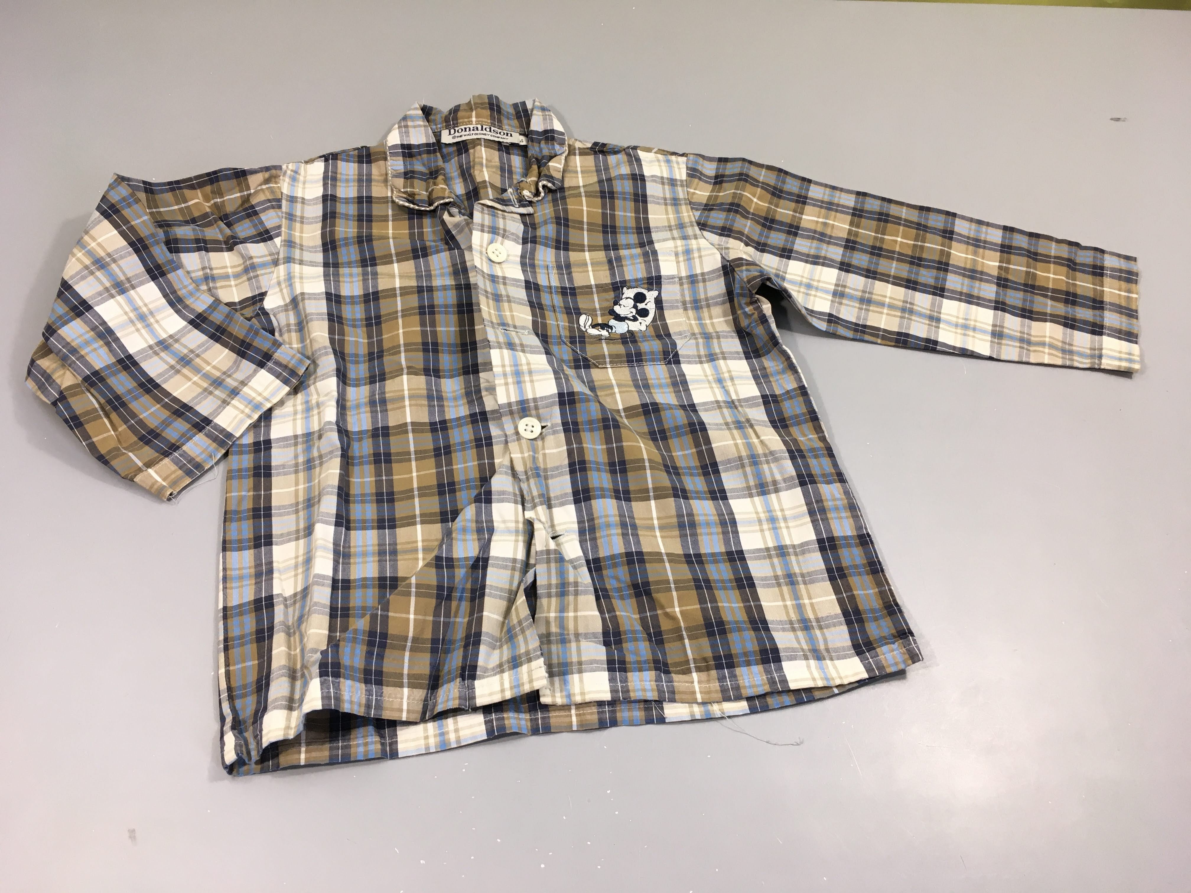 Chemise m.l Donaldson à carreaux gris, brun, bleu,.. Mickey
