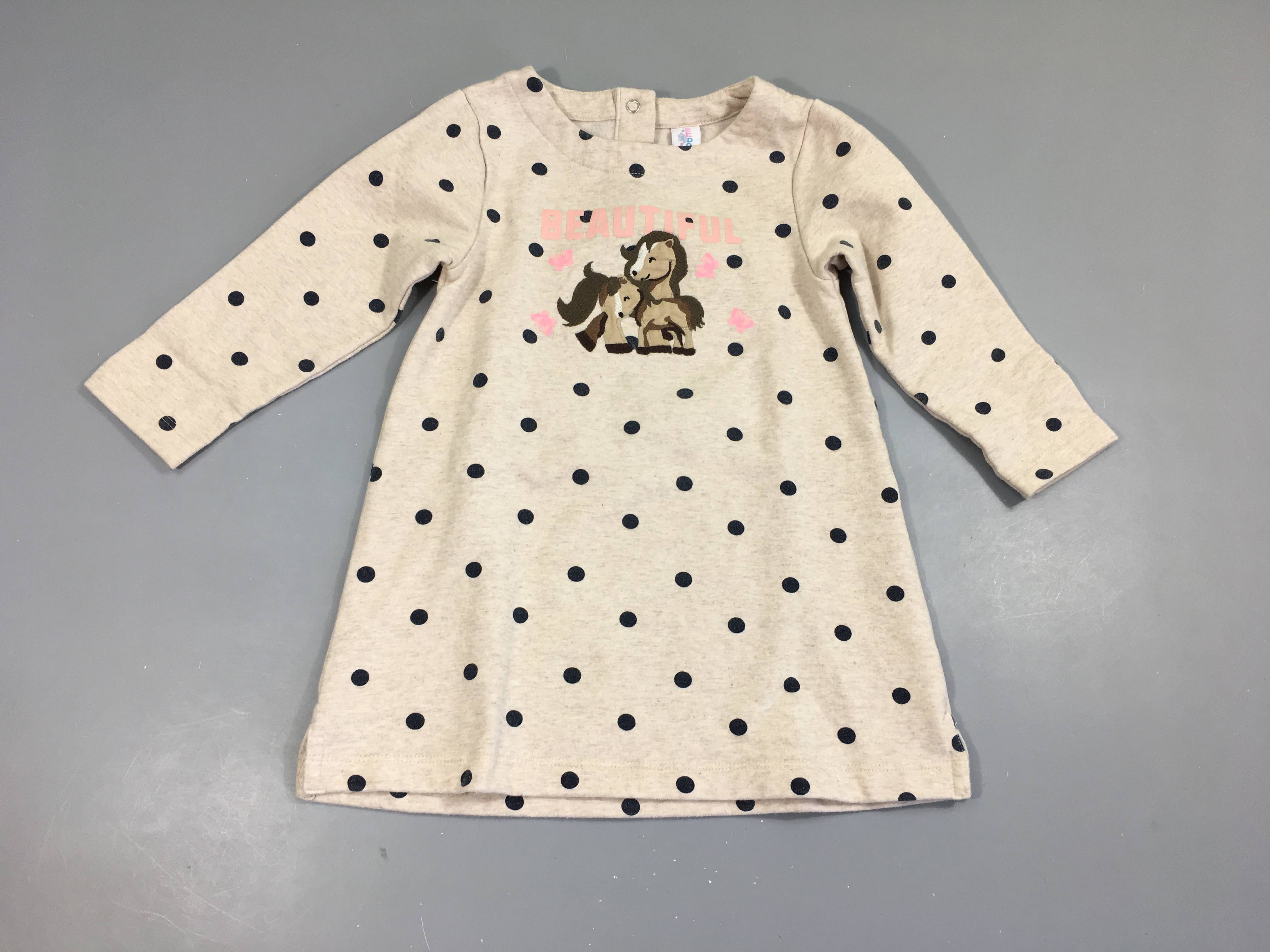 Robe sweat m.l beige pois chevaux, légèrement bouloché