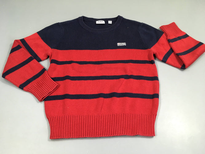 Pull rayé bleu marine, rouge. "USA" Très légèrement bouloché, moins cher chez Petit Kiwi