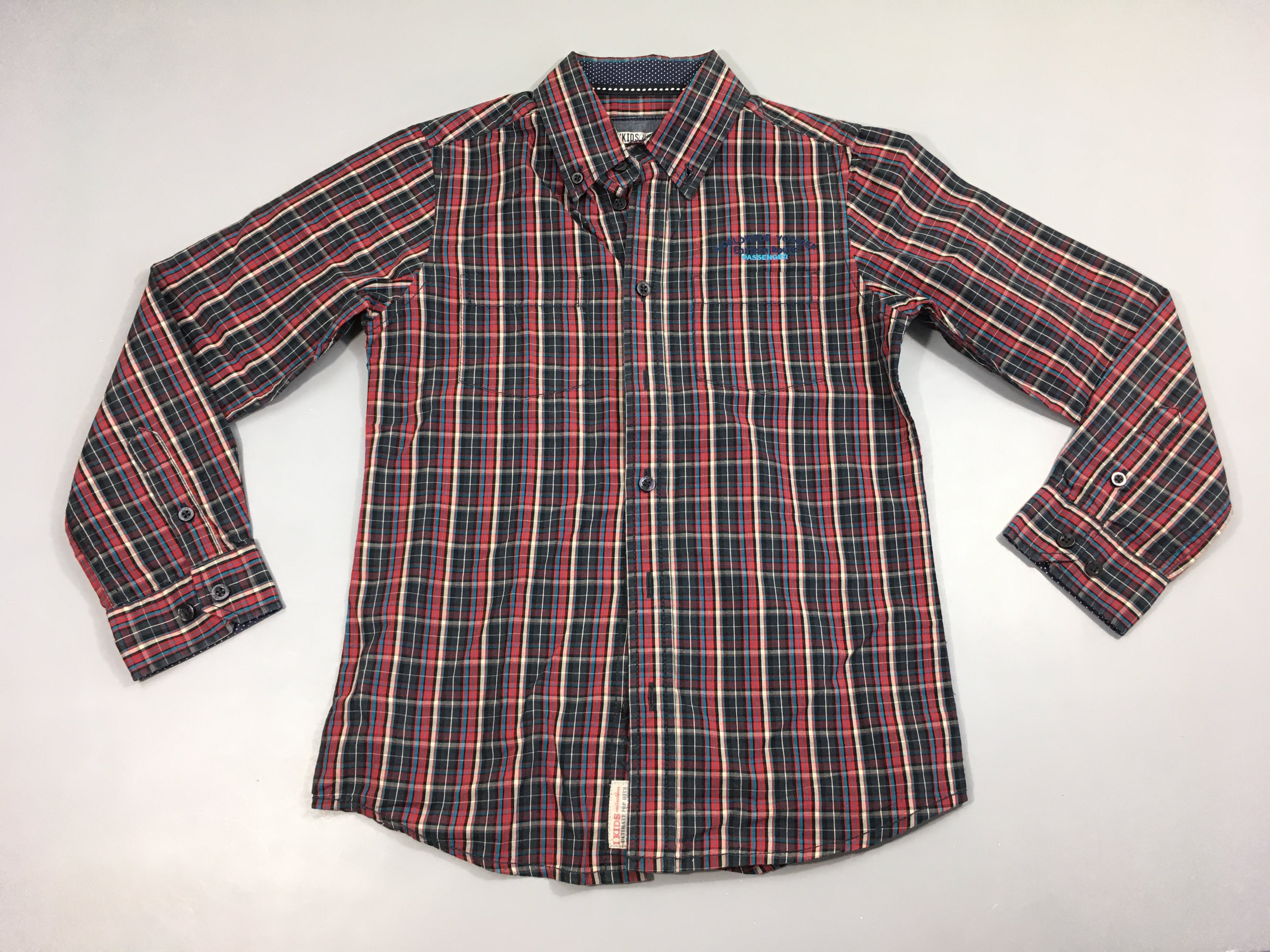 Chemise m.l carreaux bleu foncé/rouge worldwide