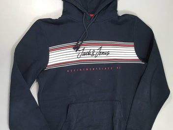 Sweat bleu foncé flocage rayé blanc Jack&jones à capuche