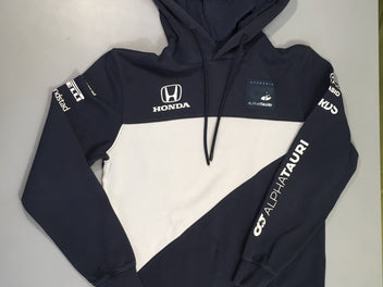 Sweat bleu foncé/blanc alphatauri honda à capuche