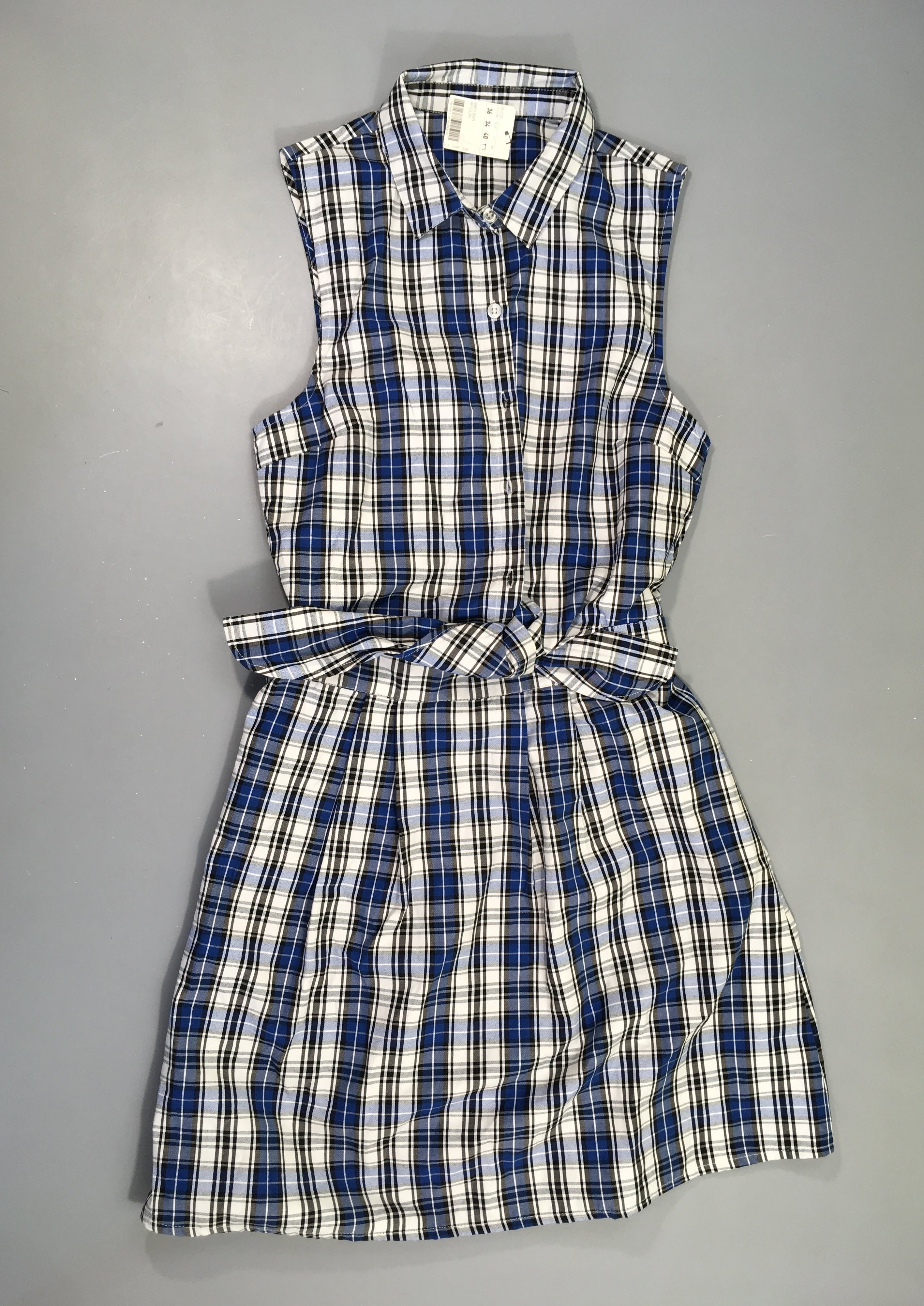 NEUF robe chemise s.m carreaux bleu/blanc/noir noeud devant, 36, Pimkie