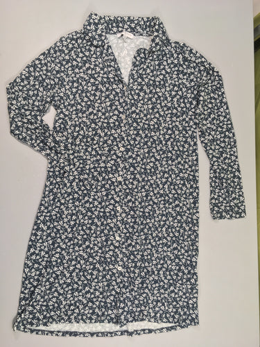 Robe m.l molleton bleu marine fleurs, légèrement décolorée, moins cher chez Petit Kiwi