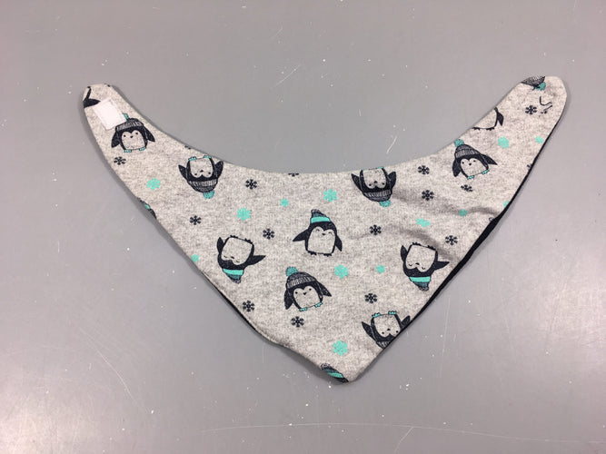 Bandana molleton gris chiné/bleu marine pingouins, moins cher chez Petit Kiwi