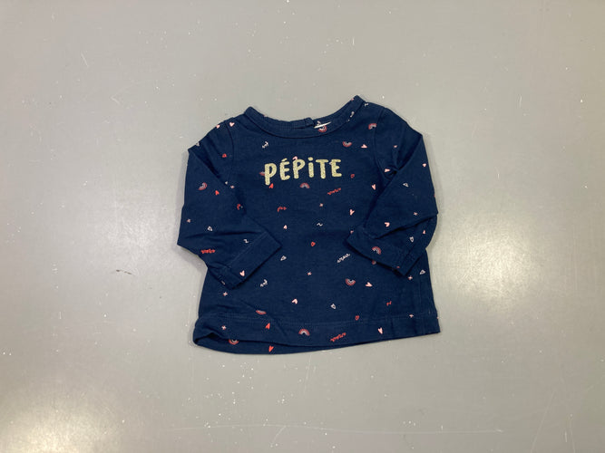 T-shirt m.l bleu marine imprimé Pépite, cœurs, moins cher chez Petit Kiwi