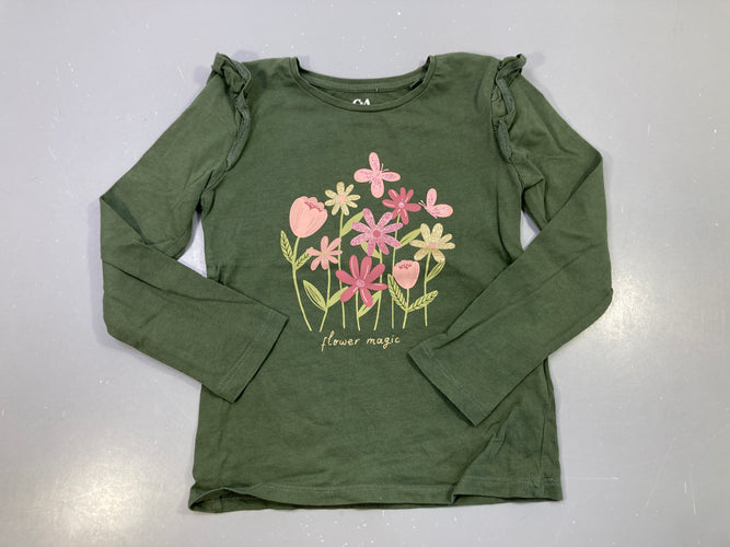 T-shirt m.l vert imprimé fleurs, flower magic, moins cher chez Petit Kiwi