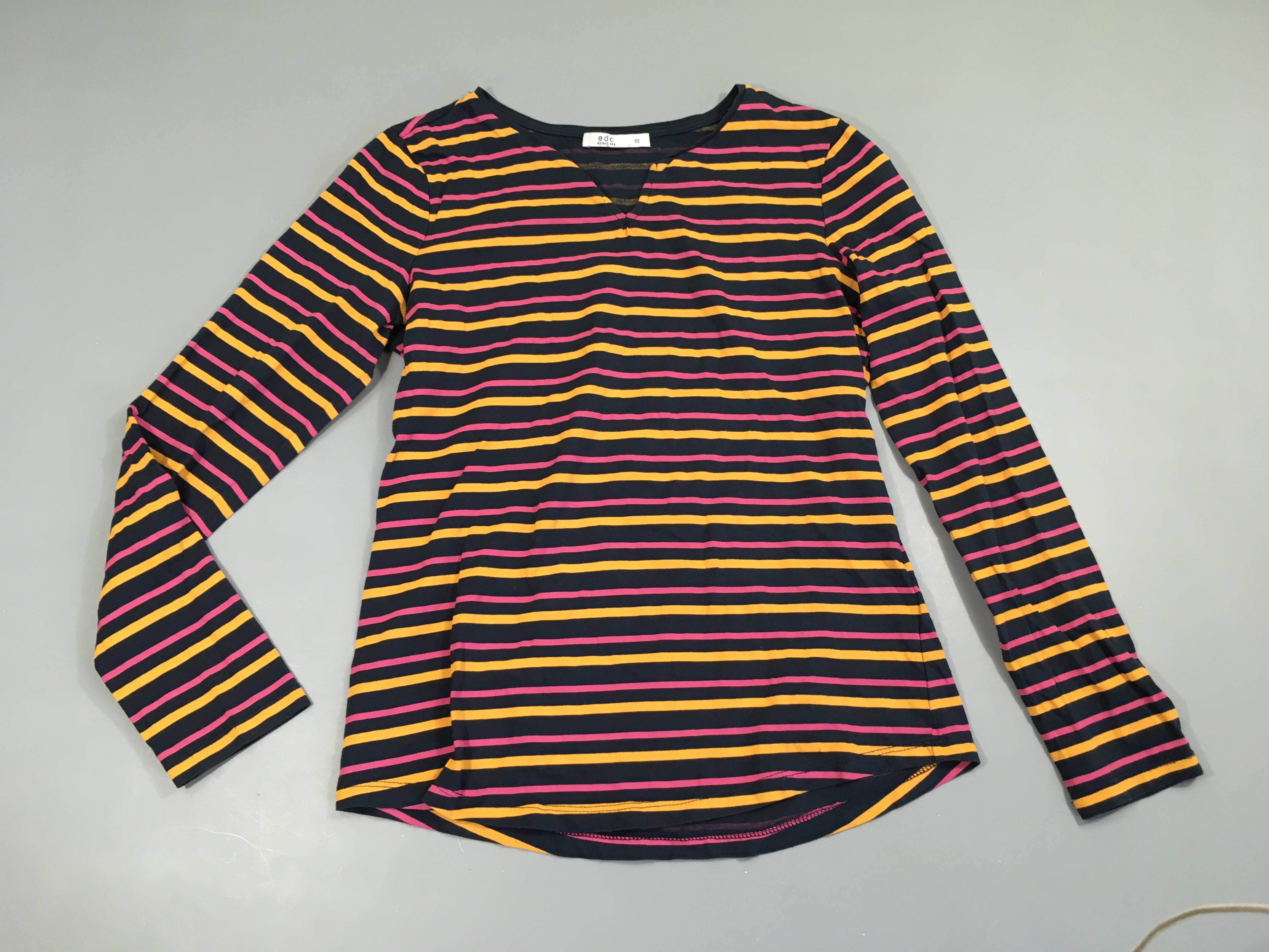 T-shirt m.l bleu foncé rayé rose/orange