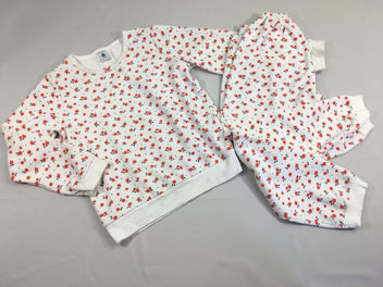 Pyjama 2pcs velours blanc fleuri rouge