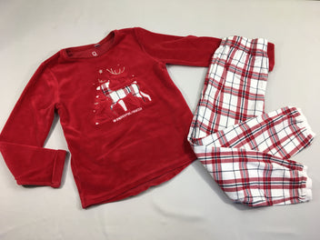 Pyjama 2pcs velours rouge rennes-Pantalon à carreaux blanc-rouge