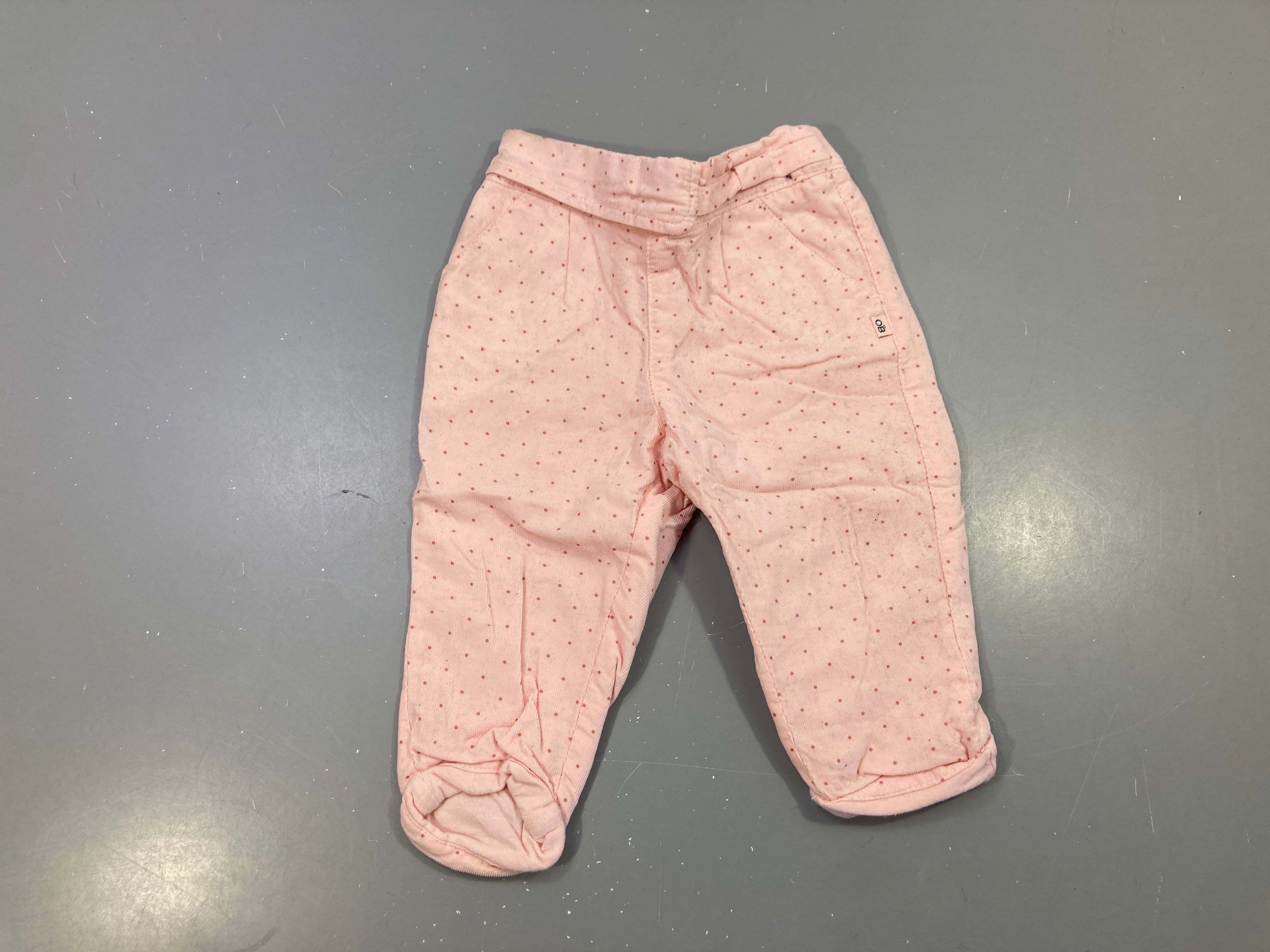 Pantalon velours côtelé rose pâle à pois roses doublé jersey