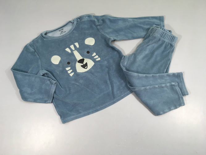 Pyjama 2pcs velours bleu ours, moins cher chez Petit Kiwi