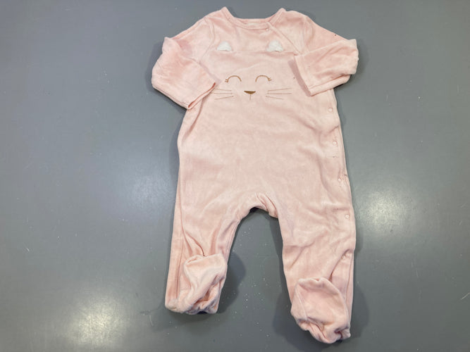 Pyjama velours rose visage chat, oreilles, moins cher chez Petit Kiwi