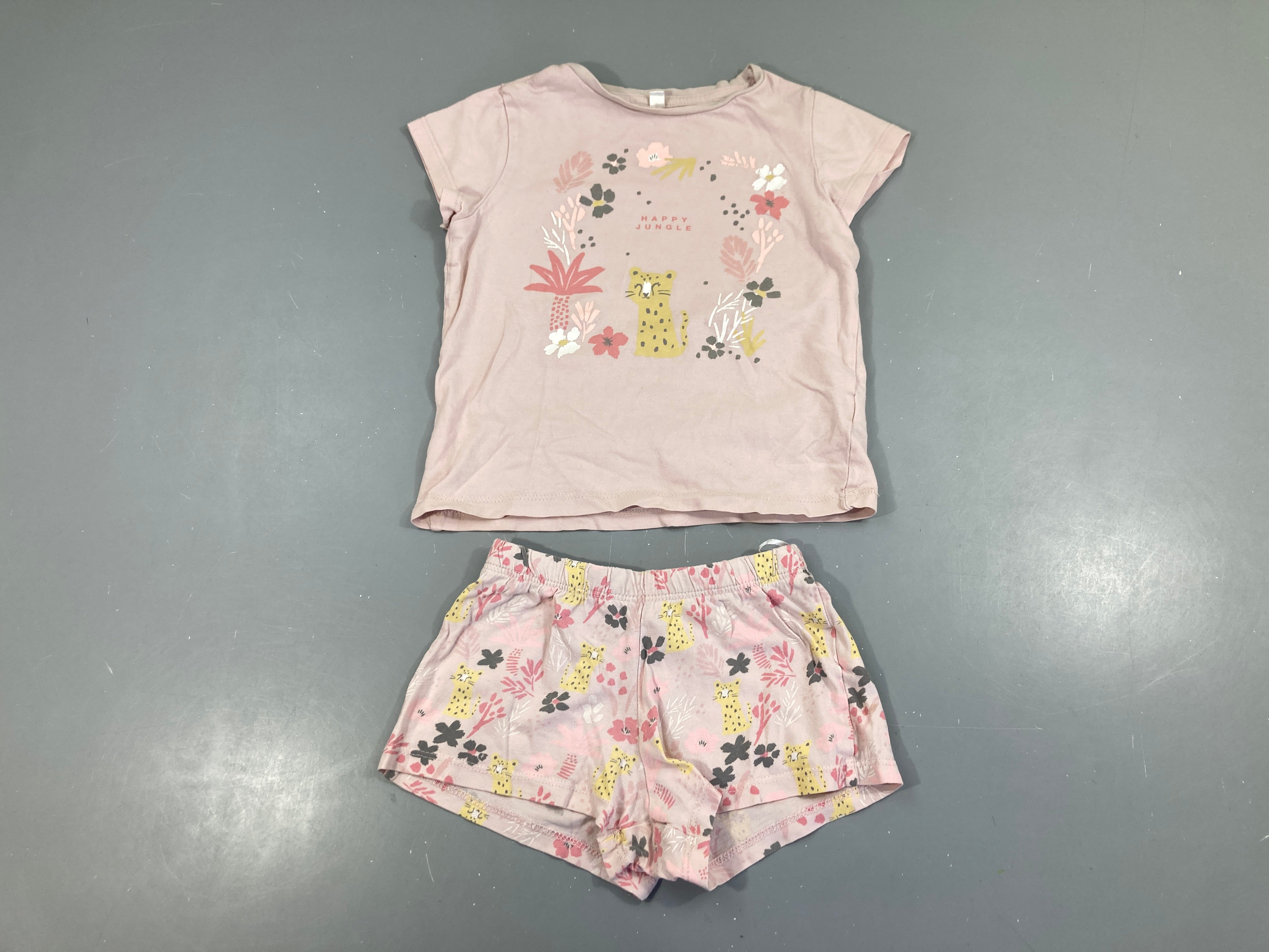 Pyjashort 2pcs jersey rose pâle félin fleuri