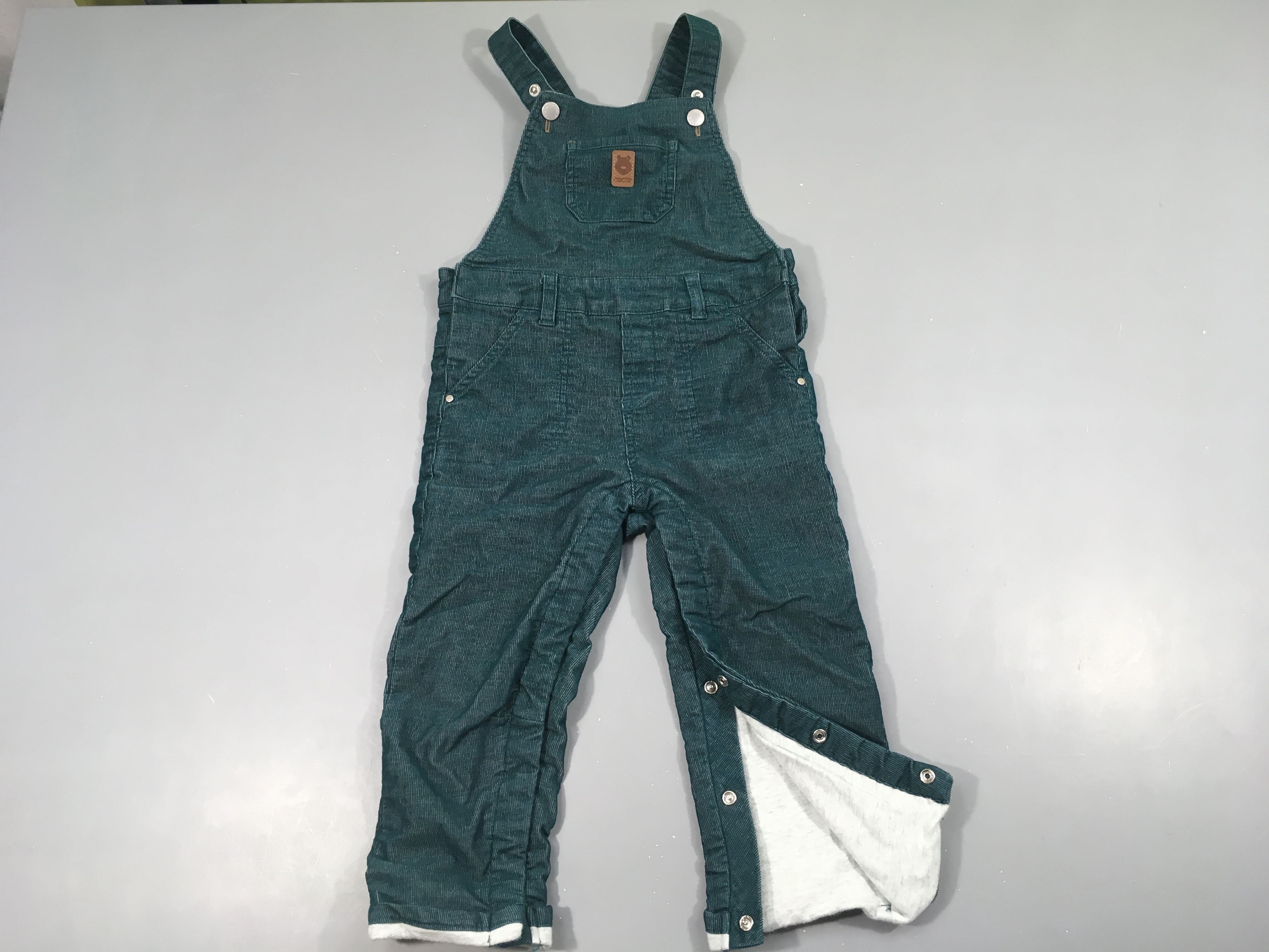 Salopette velours côtelé vert doublé jersey