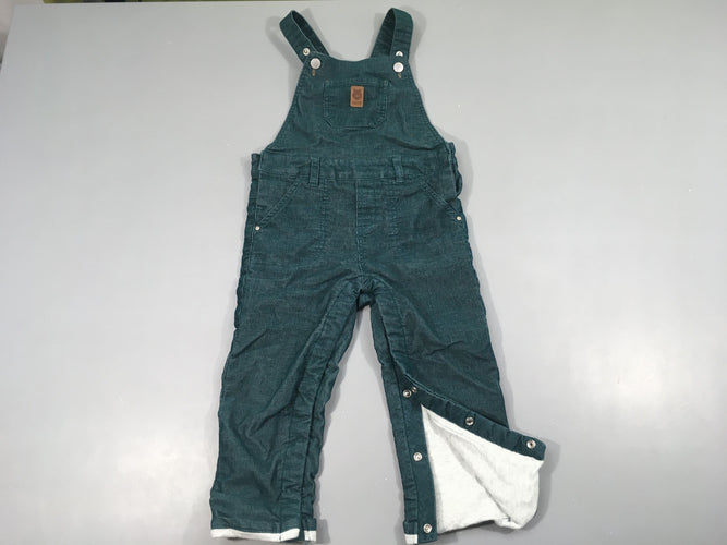 Salopette velours côtelé vert doublé jersey, moins cher chez Petit Kiwi