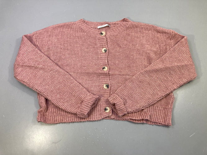 Gilet rose poudré tricot côtelé, moins cher chez Petit Kiwi