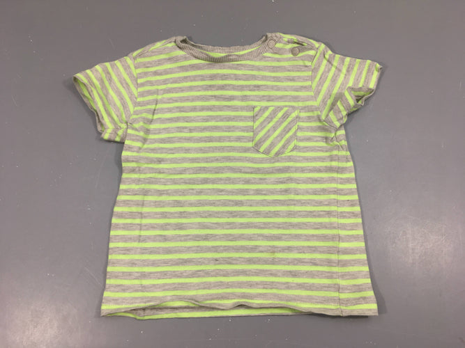T-shirt m.c gris chiné rayé vert, moins cher chez Petit Kiwi