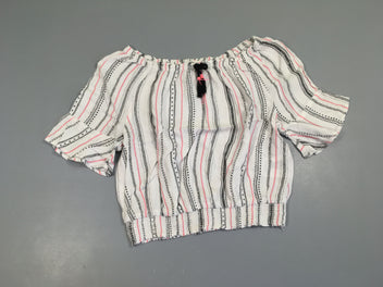 Blouse courte m.c blanche ligné noir/rouge s.mockée