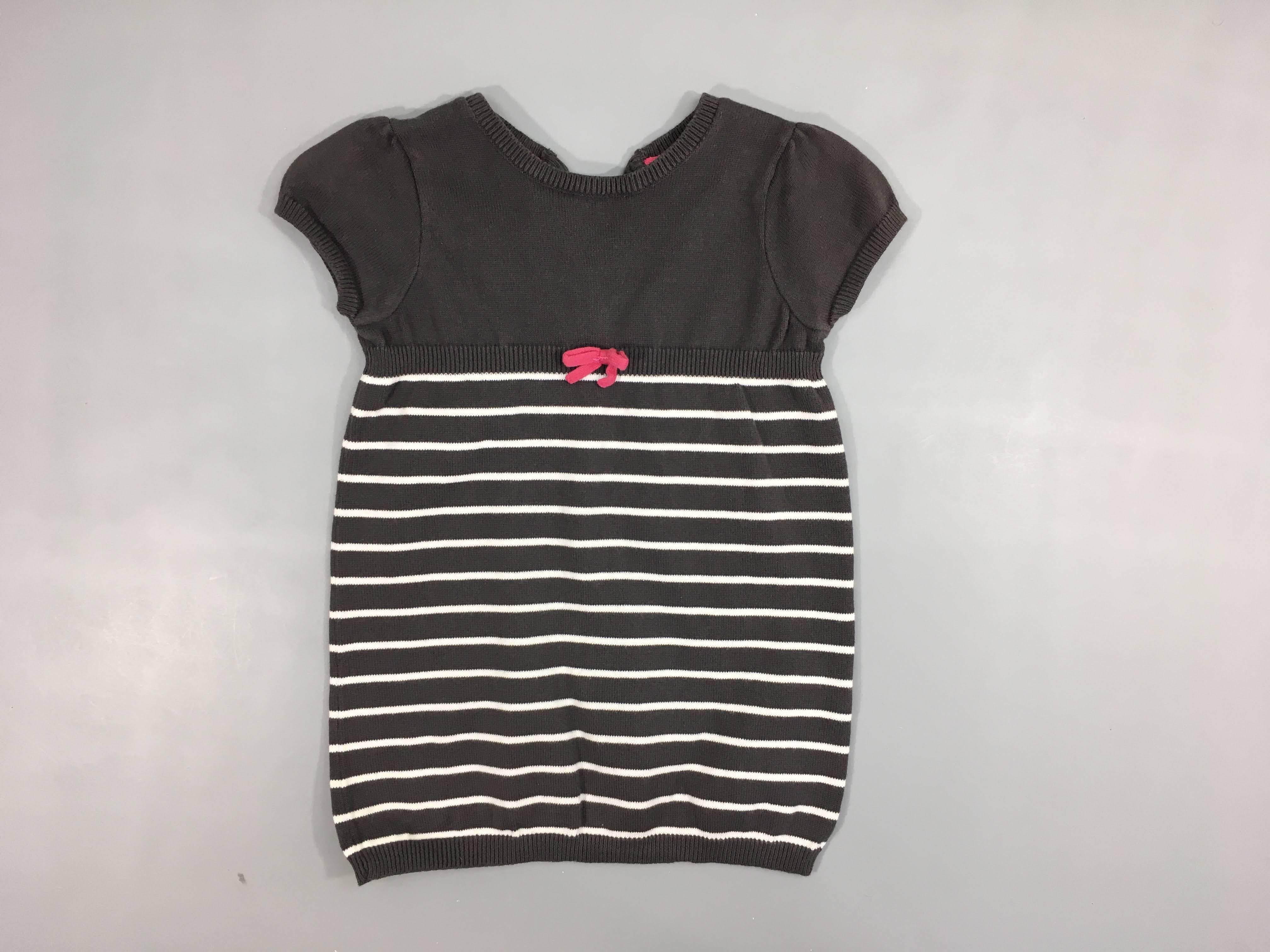 Robe pull m.c gris foncé rayé blanc noeud