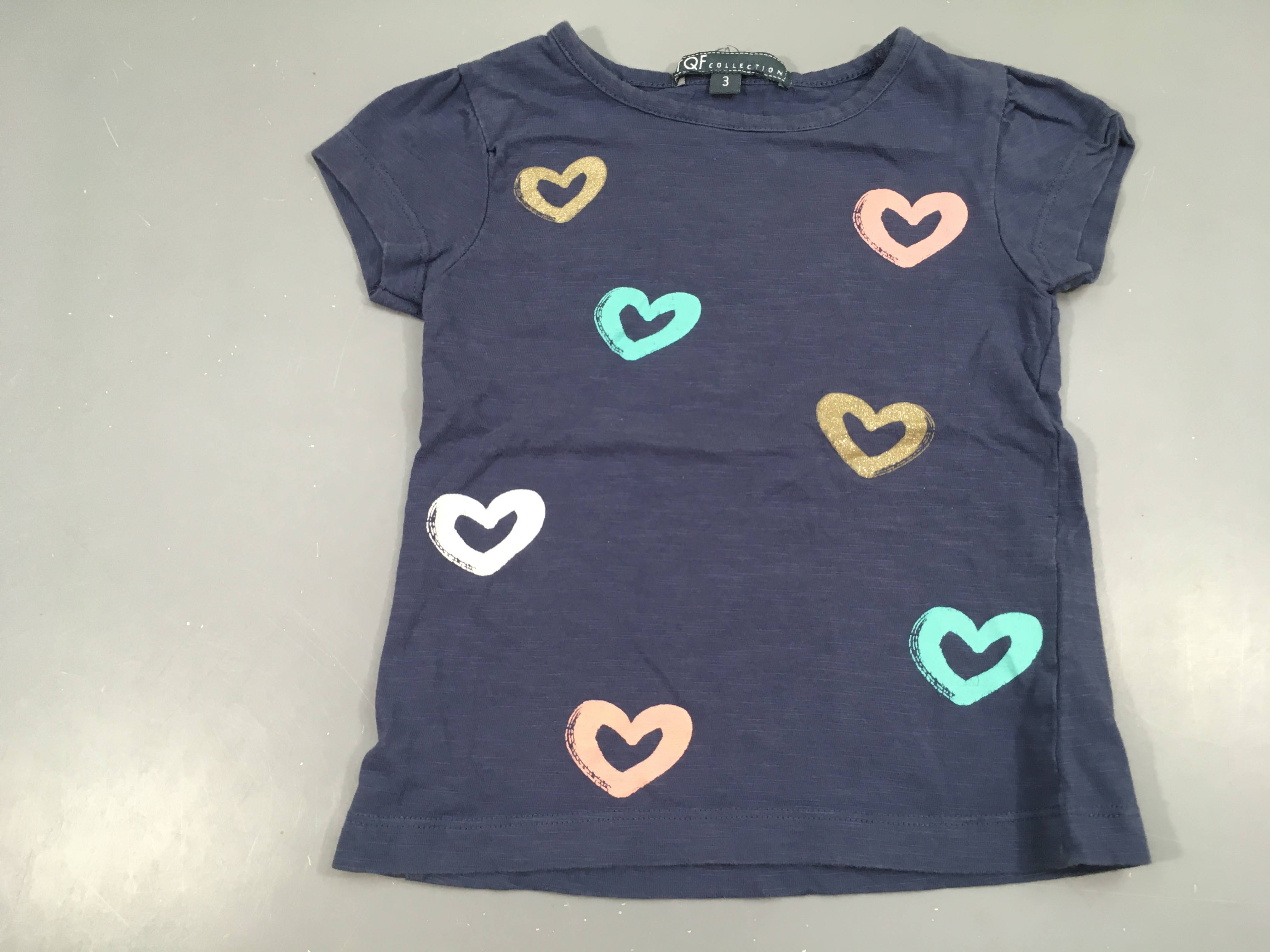 T-shirt m.c bleu marine flammé coeurs