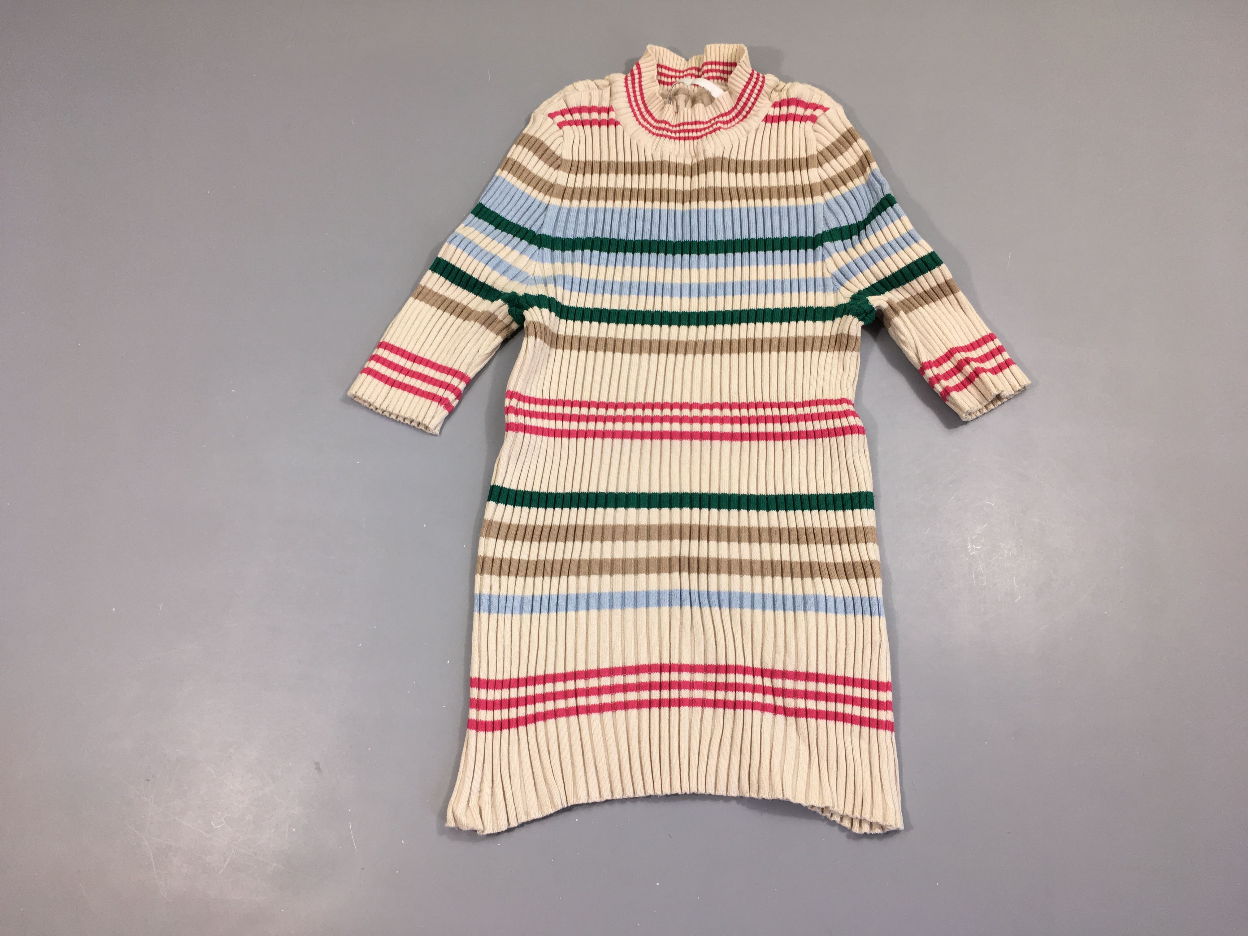 Pull m.c côtelé beige rayé multicolore