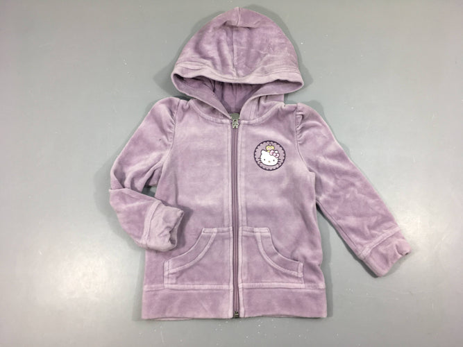 Sweat à capuche velours parme Hello Kitty, moins cher chez Petit Kiwi