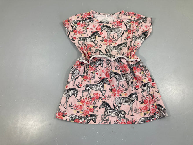 Robe m.c jersey rose zèbres fleurie, moins cher chez Petit Kiwi