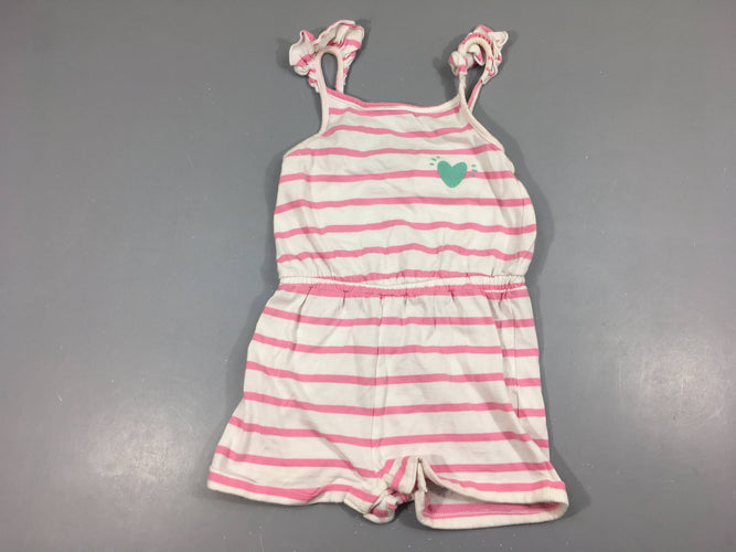 Combishort jersey blanc rayé rose coeur, moins cher chez Petit Kiwi