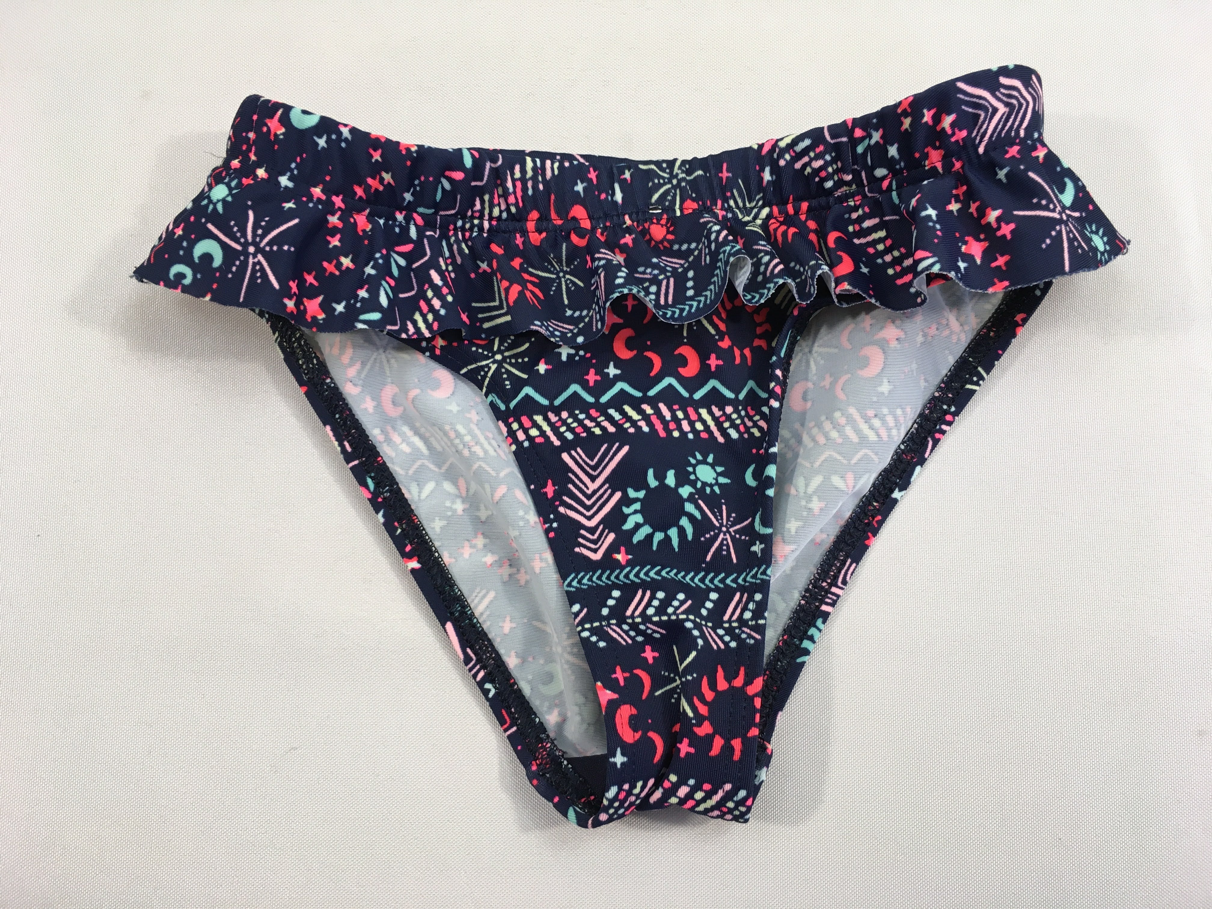 Culotte de maillot bleue motifs lune rose et autres