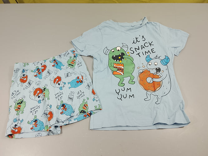 Pyjashort 2pcs jersey bleu clair, motifs monstres, moins cher chez Petit Kiwi