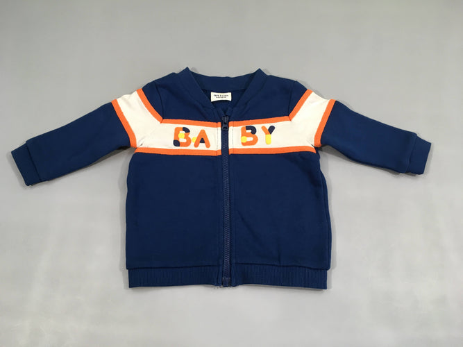 Sweat zippé à bleu foncé/blanc/orange Baby, moins cher chez Petit Kiwi