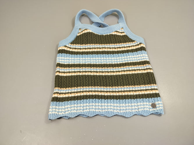 Blouse à bretelles en tricot rayé kaki, bleu, blanc, rose 100% coton, moins cher chez Petit Kiwi