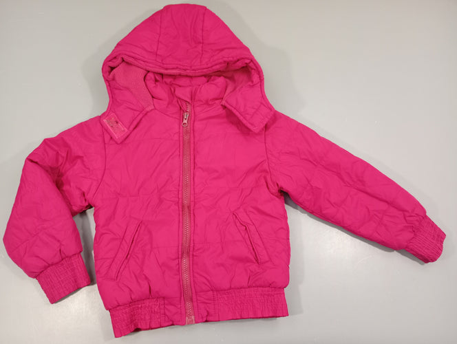 Doudoune zippée à capuche rose fuchsia , doublée polar, moins cher chez Petit Kiwi