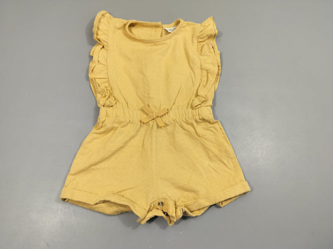 Combishort fines bretelles à revers  jaune pâle   texturé, moins cher chez Petit Kiwi