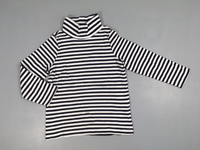 T-shirt m.l col roulé blanc rayé bleu, moins cher chez Petit Kiwi