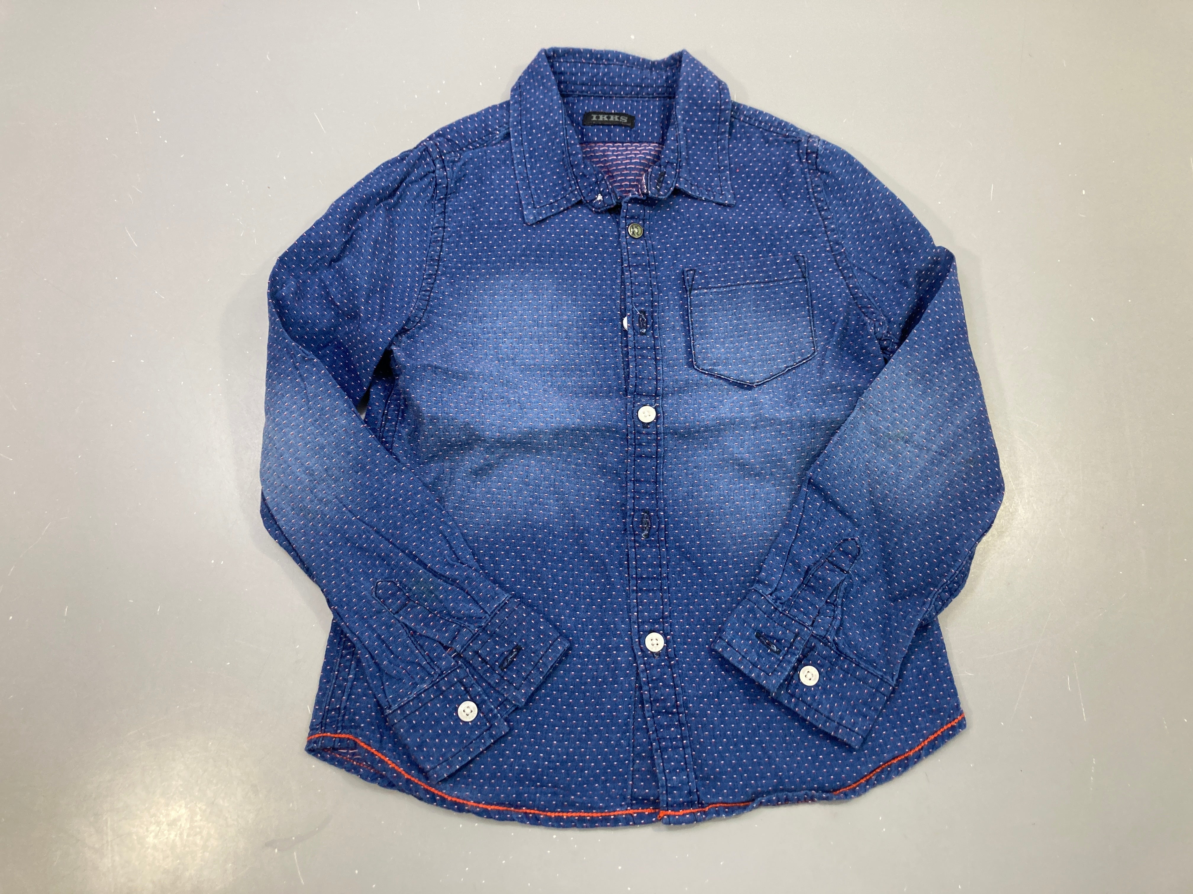 Chemise m.l bleu marine à pois effet délavé -Petite tache coude
