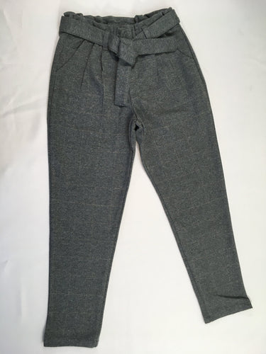 Neuf-Pantalon gris style tweed à carreaux doré ceinture textile, moins cher chez Petit Kiwi