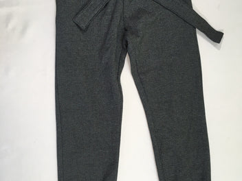 Pantalon style tweed gris foncé motifs chevrons ceinture textile taille et chevilles élastiques