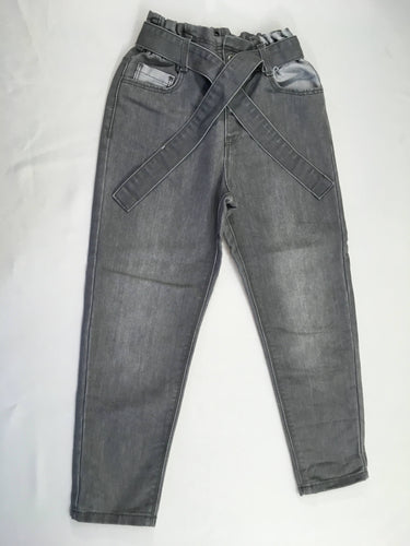 Jeans gris taille élastique ceinture textile, moins cher chez Petit Kiwi