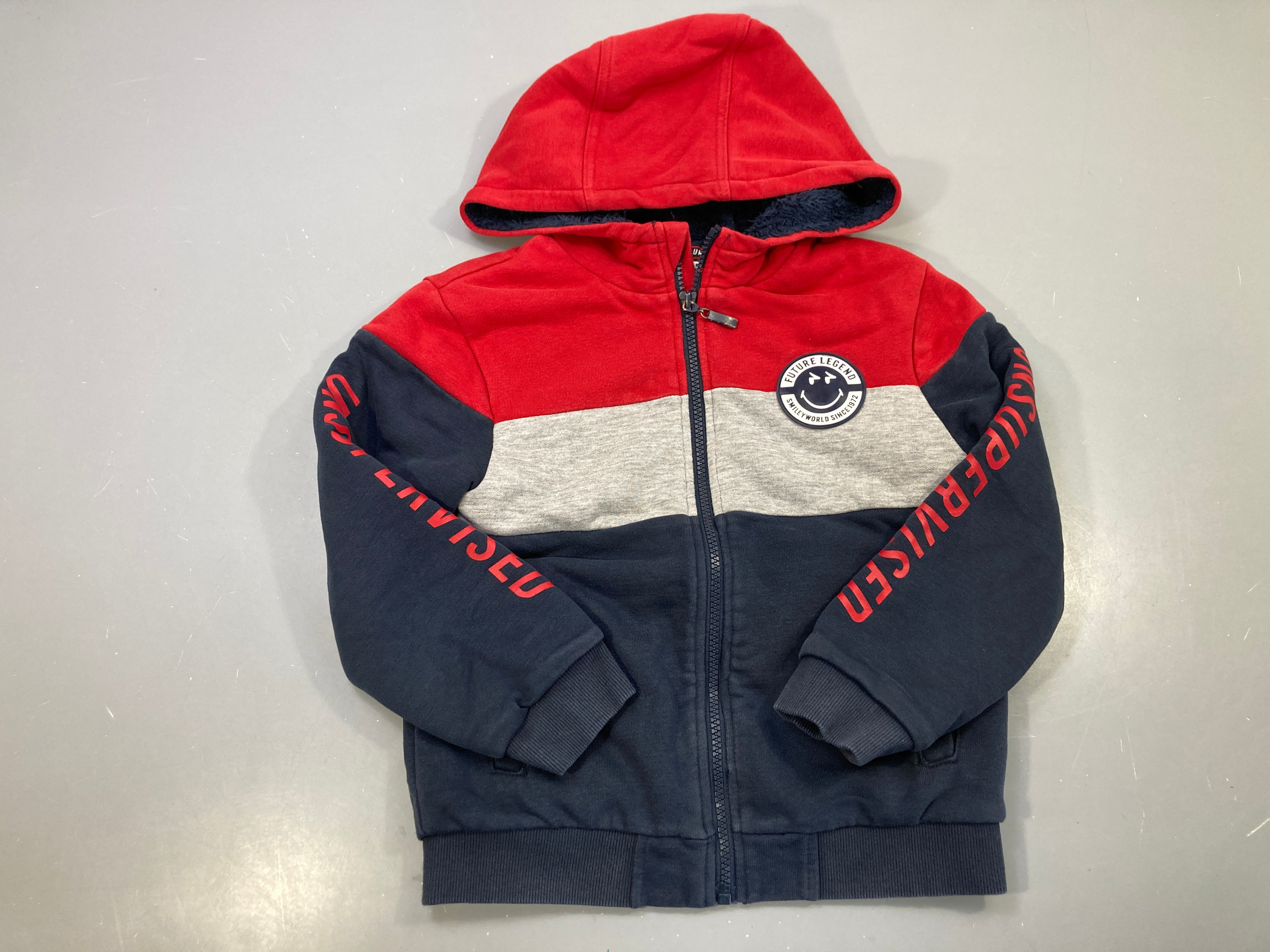 Sweat doublé peluche zippé capuche rouge/gris/marine, s.miley future legend