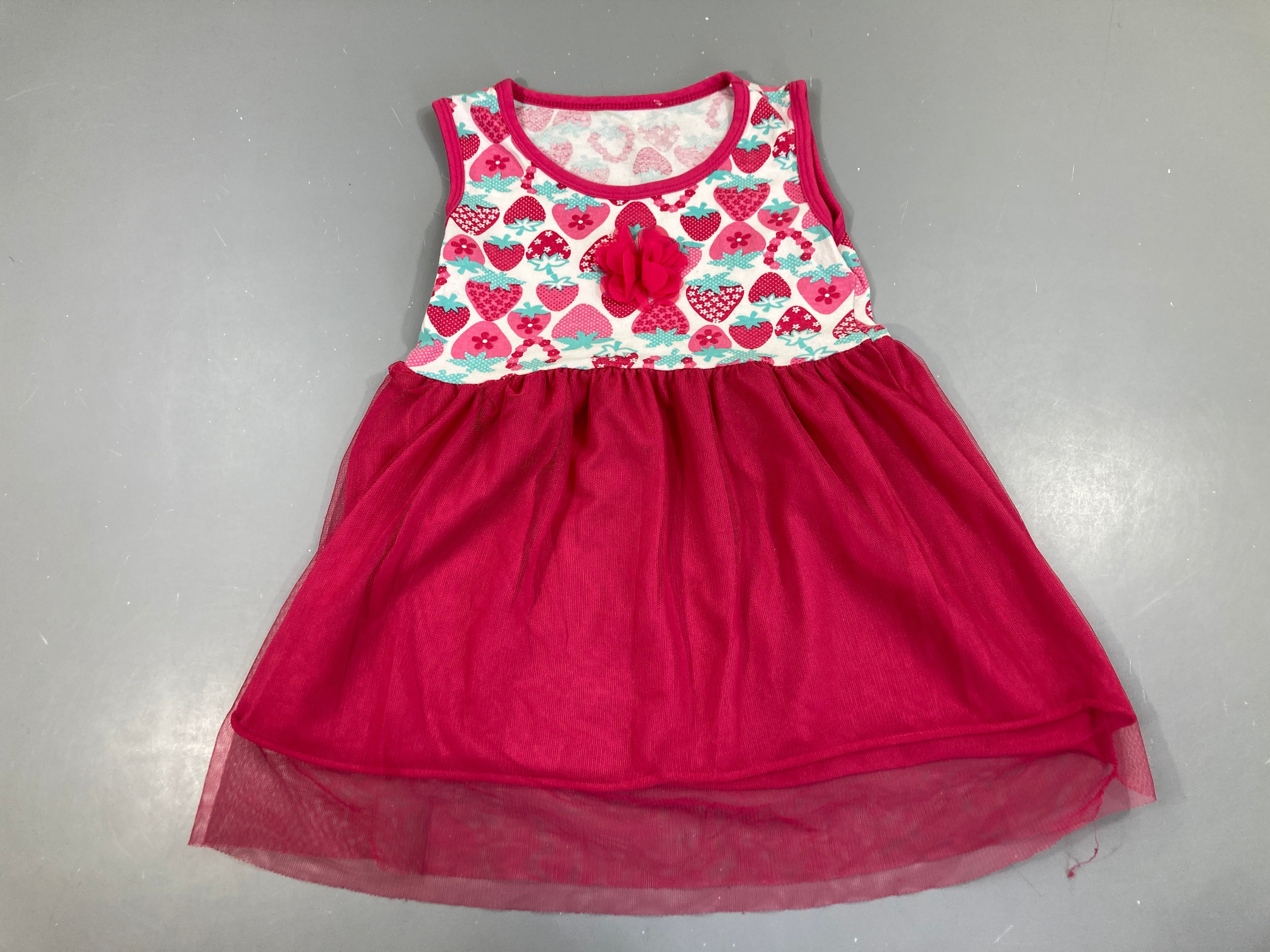 Robe s.m jersey fuchsia tulle bas haut jersey fraises