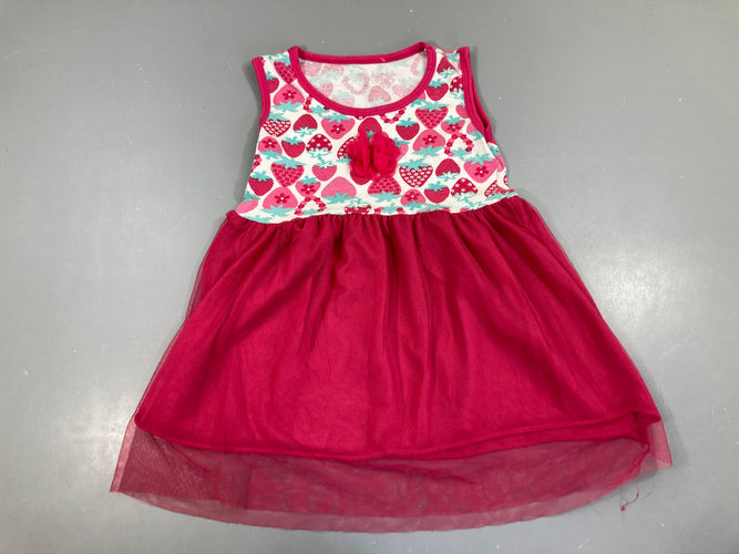 Robe s.m jersey fuchsia tulle bas haut jersey fraises, moins cher chez Petit Kiwi