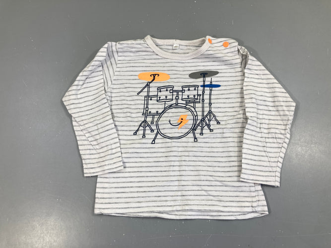 T-shirt m.l blanc rayé gris batterie, moins cher chez Petit Kiwi